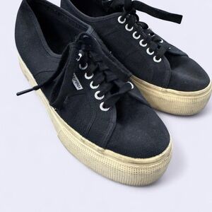 Superga Women's Black Canvas Platform Sneakers